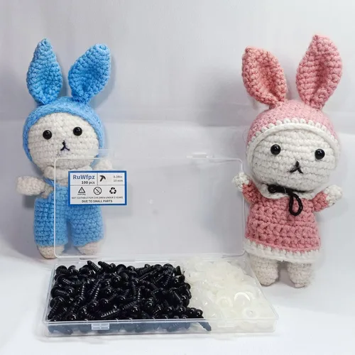 Miniatura 5 de Ojos de seguridad para amigurumi de ganchillo 8mm 5/16" 100 piezas - RuWfpz muñeca Ojos de animal de peluche con arandelas, ojos de plástico