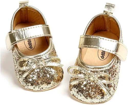 Miniatura 104 de RVROVIC Mocasines de princesa para bebé, zapatos brillantes de Mary Jane, zapatos de cuna de suela suave y ligera de primera calidad, zapatos