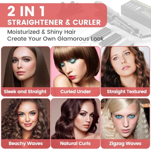 Miniatura 3 de Crimpadora de cabello para mujer, herramienta de cerámica para el cabello con placas de prensado planas 4 en 1, calentamiento rápido de 15 segundos