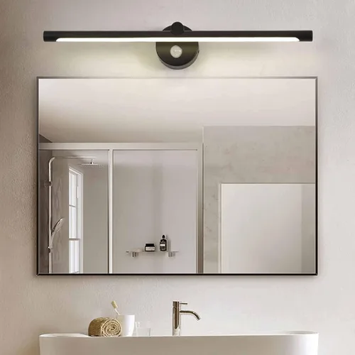 Miniatura 2 de Apliques de luz de pared, luz frontal de espejo negro con interruptor, luz de espejo de baño IP44 con detector de movimiento, luz LED para gabinete