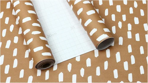 Miniatura 7 de HAOKHOME Papel tapiz para despegar y pegar, diseño de puntos modernos y bohemios, extraíble, para baño, color caramelo/blanco, papel de contacto