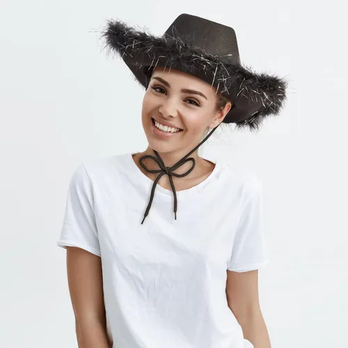 Miniatura 2 de Cowboy Hats for Women and Men - Fluffy, Sparkly Cowgirl Hat with Feathers for Costume, Dress Up Birthday, Party