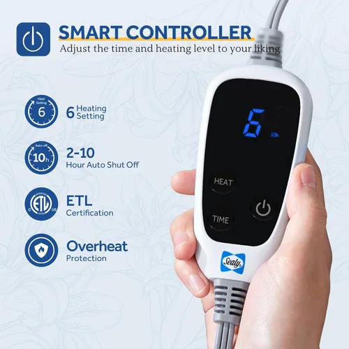 Miniatura 4 de Sealy - Manta eléctrica con calefacción tamaño 50"*60 pulgadas, súper acogedora de pelo sintético a Sherpa reversible con 6 niveles de calefacción