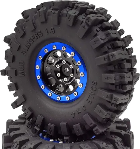 Miniatura 7 de HOBBYSOUL Neumáticos de 4.724 in de alto 1.9 de lodo T8 suaves pegajosos y ruedas Beadlock 1.9 llantas negro azul para RC 1/10 Rock Crawler SCX10