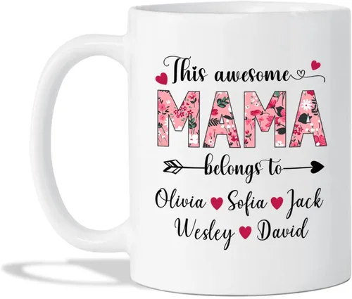 Miniatura 13 de Tazas de té personalizadas para mamá y 3 niños, tazas de café personalizadas para mamá, regalos para madre, taza madre personalizada con nombres