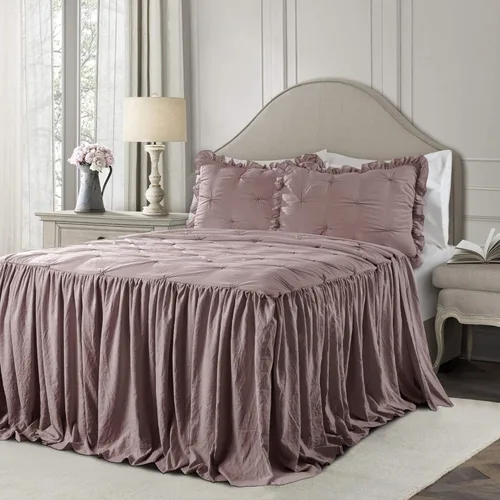 Miniatura 10 de Lush Decor Ravello - Juego de colcha con faldón de volantes y pliegues - Juego de ropa de cama de lujo de 2 piezas con volantes - Decoración de Gris