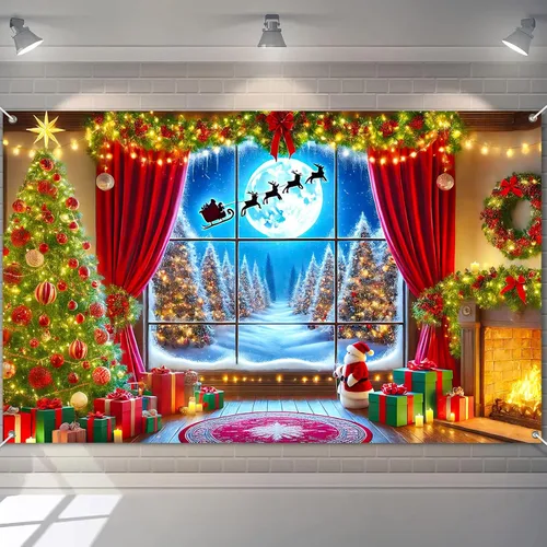 Miniatura 7 de BlissYard Telón de fondo de tren de Papá Noel, 71 x 43 pulgadas, pancarta de escena de Navidad de pan de jengibre, fondo de fotos para fiestas