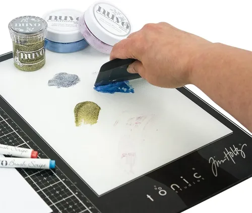 Miniatura 10 de Tim Holtz - Alfombrilla de corte de vidrio, superficie de trabajo grande con rejilla de medición de 12 x 14 pulgadas y paleta para pintura, tinta