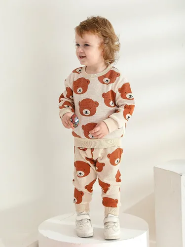 Miniatura 2 de Ropa de bebé niño niño manga larga con estampado de oso + pantalones deportivos