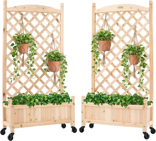 Miniatura 9 de Best Choice Products - Caja de plantación de madera de 48 pulgadas con enrejado de diamante, cama de jardín elevada móvil para plantas trepadoras