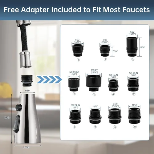 Miniatura 5 de Reemplazo de cabezal de grifo de cocina, cabezal rociador de grifo de 3 modos con 11 adaptadores, boquilla rociadora desplegable compatible