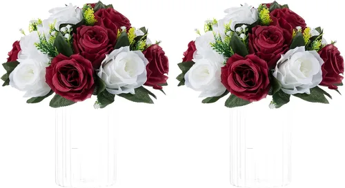 Miniatura 9 de NUPTIO Centros de mesa de flores blancas para mesas: 6 piezas de arreglo de bolas de flores artificiales para fiesta de boda, rosa floral falsa