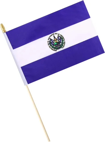 Miniatura 3 de Paquete de 5 mini banderas de mano de madera de El Salvador, adecuadas para varias fiestas de vacaciones, Copa del Mundo, Día Nacional y Día