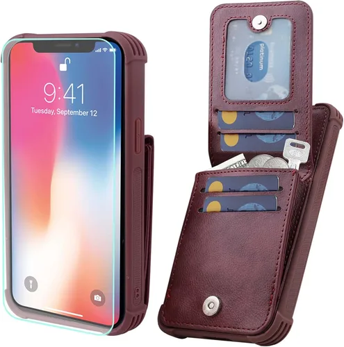 Miniatura 11 de VANAVAGY Funda compatible con iPhone Xs/X para mujeres y hombres, de piel sintética, cierre magnético, con bloqueo RFID, tarjetero y bolsillo