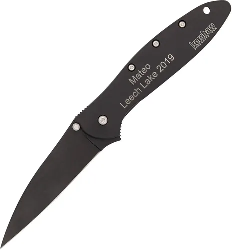 Palmetto Wood Shop Kershaw Leek - Cuchillo de bolsillo - Hoja de acero Sandvik 14C28N de 3 pulgadas con acabado Cerakote, mango negro de 4 pulgadas,