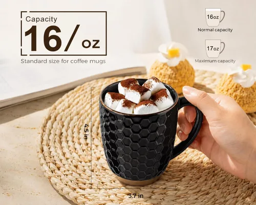 Miniatura 2 de GBhome Juego de 4 tazas de café grandes hechas a mano de 16 onzas con mango grande para capuchino, café con leche, té, cacao caliente, aptas