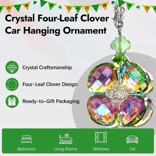 Miniatura 6 de H&D HYALINE & DORA Adorno colgante de cristal para espejo retrovisor de automóvil con trébol de cuatro hojas, adorno colgante para accesorios