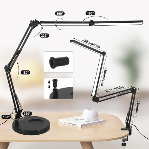 Miniatura 4 de Toolour Lámparas de escritorio para tecnología de uñas, lámpara de arquitecto doble grande de 24 W con control remoto, 5 colores, modo de sueño