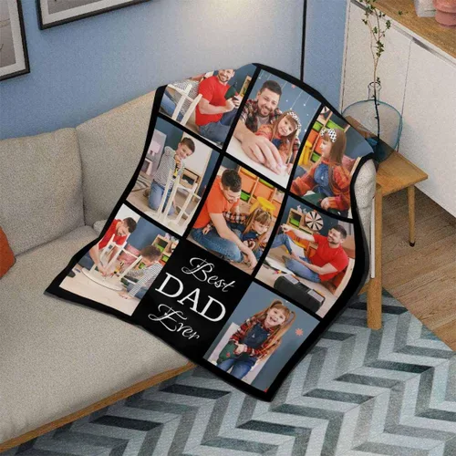 Miniatura 3 de Manta personalizada para el Día del Padre de parte de los niños, manta personalizada con fotos de Best Dad Ever, regalo de cumpleaños para papá