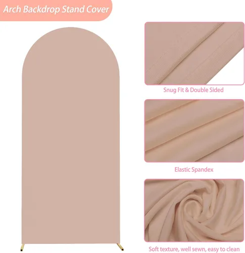 Miniatura 20 de Putros Cubierta de Arco de Boda 6 Pies Beige Spandex Ajustada Parte Superior Redonda Chiara Cubiertas de Soporte de Fondo para Decoración de Bodas
