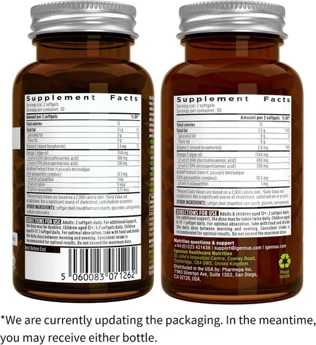 Miniatura 6 de Paquete vegano de Omega-3 + complejo de calcio y magnesio, aceite de algas sostenible EPA y DHA de 1340 mg + complejo mineral de algas a base