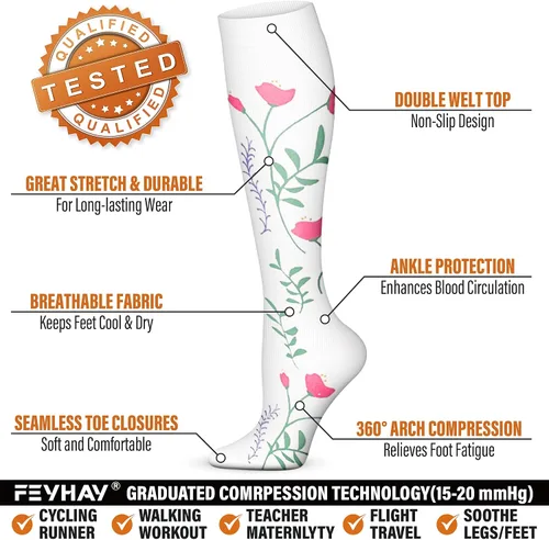 Miniatura 29 de FEYHAY Calcetines de compresión de cobre (5 pares) de 15-20 mmHg, la circulación es la mejor atlética y diaria para hombres y mujeres, correr