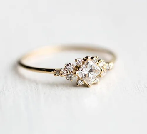 Miniatura 5 de Koguxuix Anillo vintage de oro anillo de compromiso con circonita cúbica y diamantes de cristal, anillo de boda de oro de 14 quilates Milgrain (7)
