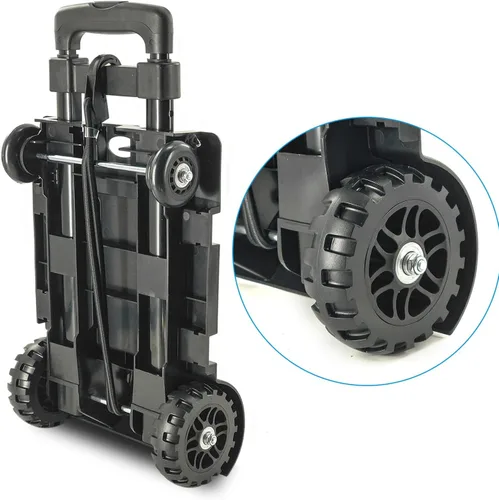Miniatura 5 de Carretilla de Mano Plegable Pequeña, Carrito Utilitario Plegable con 4 Ruedas y 2 Cuerdas Elásticas, Carrito Plegable, Carretilla Mochila, Hierro