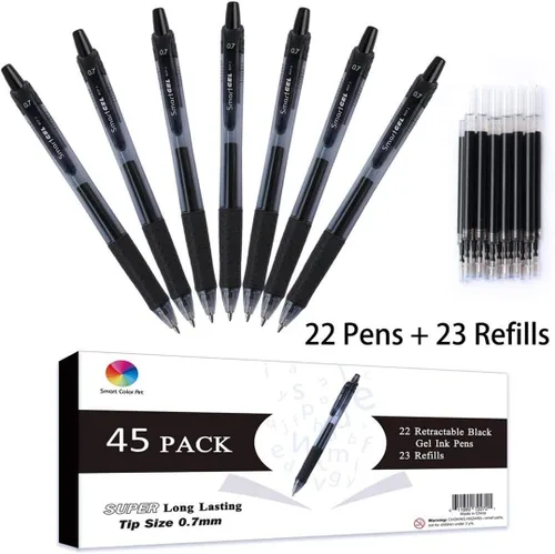 Miniatura 2 de Smart Color Art - Paquete de 45 bolígrafos de gel negros, bolígrafos retráctiles de tinta de gel de punta media, escritura suave, agarre cómodo
