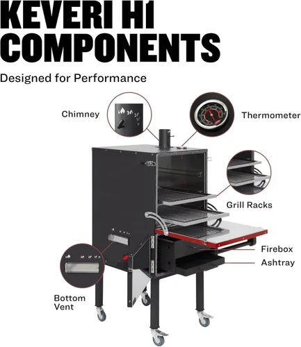 Miniatura 6 de Keveri H1 Inox Horno de Carbón de Acero Inoxidable Multiusos Parrilla, Ahumador, Asador, Horno, Horno de Pizza
