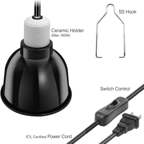 Miniatura 3 de Lámpara de reptil, cúpula estándar de 5.5 pulgadas, se adapta a bombillas de calor de reptiles/emisor de calor de cerámica, accesorio de lámpara