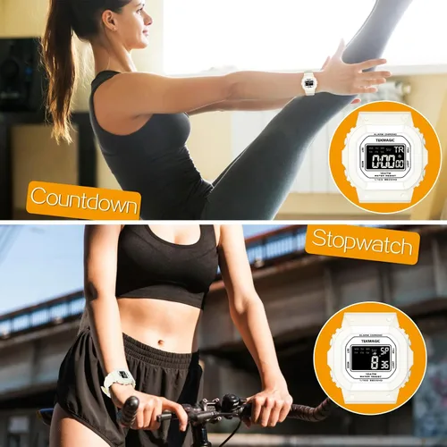 Miniatura 3 de Reloj deportivo resistente al agua de 10 ATM para mujeres y niñas, natación y buceo, reloj despertador, cronómetro, temporizador, hora doble