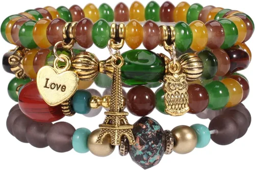 Miniatura 6 de WuCuifu Paquete de 8 pulseras apilables bohemias para mujer, pulseras de cuentas estiradas multicapa