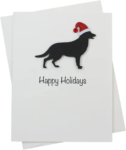 Miniatura 40 de Black Doodle Bernedoodle - Tarjetas de Navidad (10 unidades), hechas a mano, base blanca, perro con sombrero de Papá Noel Negro