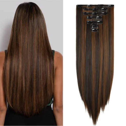 Miniatura 9 de OMGREAT Extensiones de cabello con clip, 4 piezas de 20 pulgadas, rizado de cabeza completa, extensiones de cabello sintético ondulado para mujer