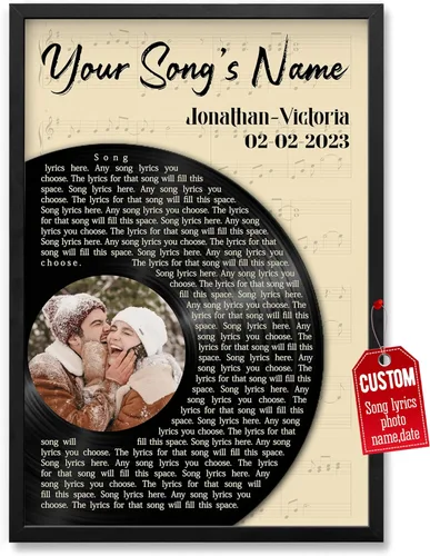 Miniatura 8 de H-DEWALL Póster personalizado de letras de canciones, regalo de boda único para parejas, personaliza con tus propias fotos, nombres y fecha, sin