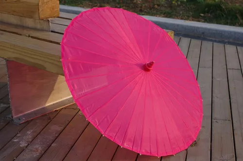Miniatura 6 de Parasol de tela de bambú liso, ideal para recuerdos de fiesta de boda (fucsia)