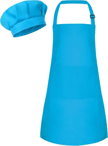 Miniatura 8 de Conjunto de Delantal y Gorro de Chef para Niños, Delantal Infantil Ajustable con 2 Bolsillos, para Niños Chef y Pintura, Cocinar, Hornear