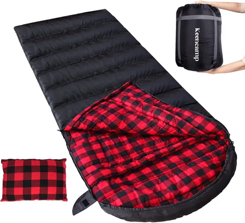 Keencamp Saco de dormir de 0 grados de franela de algodón para invierno, clima frío para adultos, XXL saco de dormir de 4 estaciones, grande y alto