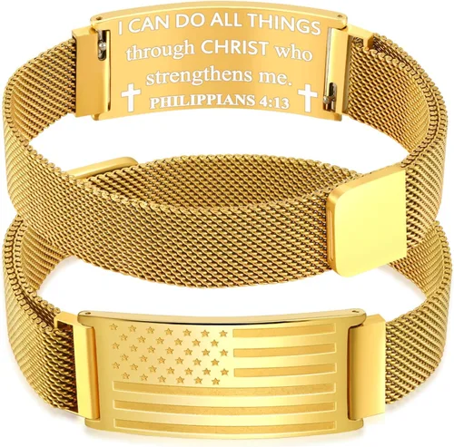 Miniatura 68 de DuoDiner Regalos de primera comunión, pulsera de cruz para niños y hombres, bandera estadounidense, versículo bíblico cristiano, regalos de joyería