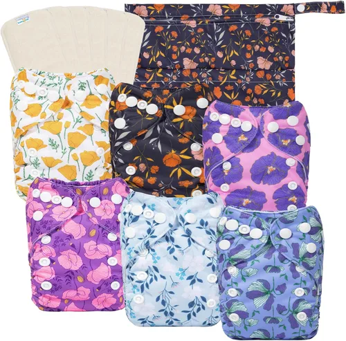 Babygoal - Paquete de 13 pañales de tela para recién nacidos para niñas preemie de 5-12lbs, paquete de 6 fundas de pañal de tela con 6 piezas de