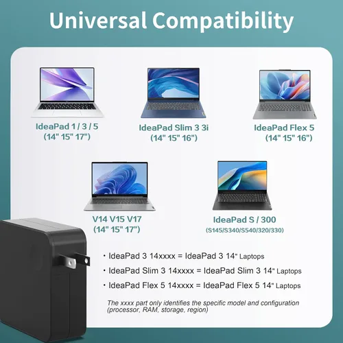 Miniatura 6 de Cargador para portátil Lenovo de 65 W, cable de alimentación alargado, adaptador de CA de punta redonda compatible con IdeaPad 1/3/5, Slim 3/5/7