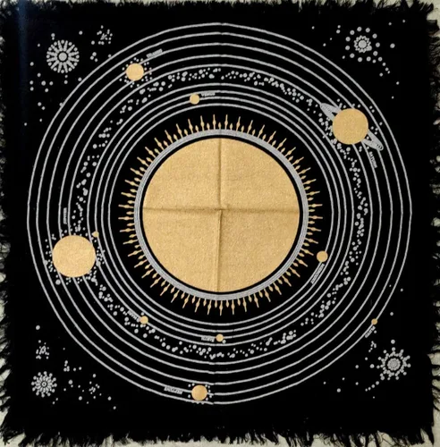 Miniatura 3 de CRAFT KALA Tela de altar planetas espirituales, estrellas rituales y galaxia, hermoso sistema solar, sistema solar, oro y plata, 24 x 24 pulgadas
