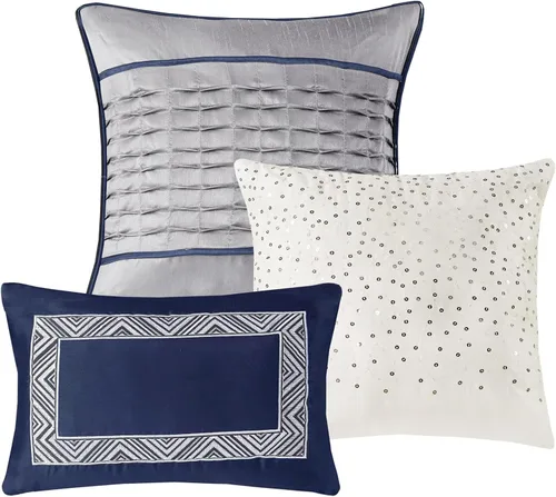 Miniatura 7 de Madison Park Juego de edredón Queen de jacquard lustroso y purpurina, conjunto de cubrecama para cama tamaño Queen – para todas las estaciones