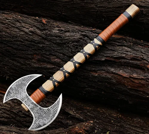 Miniatura 9 de SHINY CRAFTS® Hacha vikinga hecha a mano, hoja nórdica grabada con mango de madera, hacha nórdica barbuda para hombres, regalo único para él, VBA-14