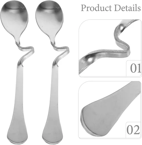 Miniatura 3 de SOLUSTRE 6 cucharas de café expreso de acero inoxidable con mango curvo, cucharas de mezcla de café con leche y miel, cucharas de postre