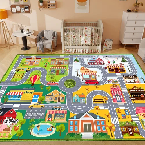 Miniatura 4 de Alfombras de automóvil para niños, mapa de tráfico de carretera con respaldo antideslizante, alfombra de juego para niños, sala