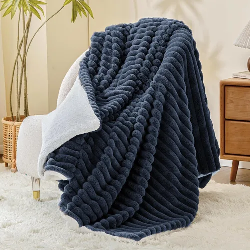 Miniatura 38 de INFIIXSO Manta de forro polar Sherpa tamaño Queen – Forro polar a rayas súper suave y cálido, acogedora manta de cama grande de felpa mullida