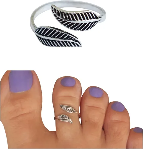 Miniatura 14 de Handmade Silver Leaf Wrap Adjustable Toe Ring, 925 Sterling Silver, Classic Floral Open Toe, Pinky or Knuckle Rings for Women, foot bare jewelry