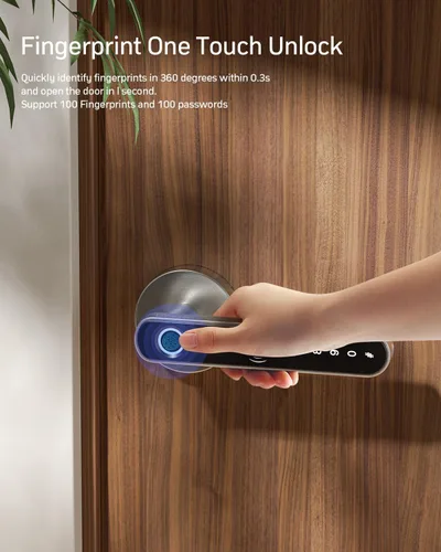Miniatura 10 de TMEZON Cerradura inteligente para puerta, huella digital, cerradura de puerta de entrada sin llave con asa, tarjetas APP/IC/códigos/llaves/huellas